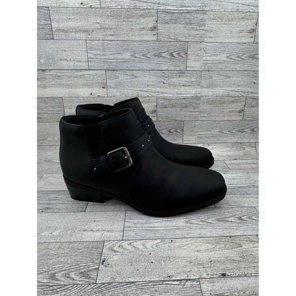 Clarks Collection Women Black Leather Studded Buckle Ankle Boots Sz 8M - Picture 9 of 13